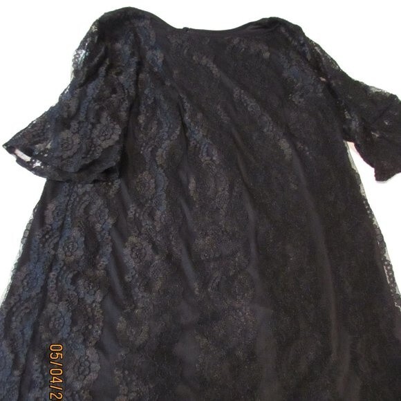 DANILLO BOUTIQUE WOMEN DRESS SIZE 2X LITTLE BLACK LACE SHEER BELLED SLEE… - Picture 1 of 13